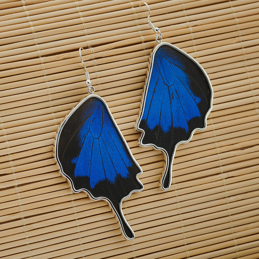 Mountain Blue Butterfly Hindwing Fine Silver Earrings