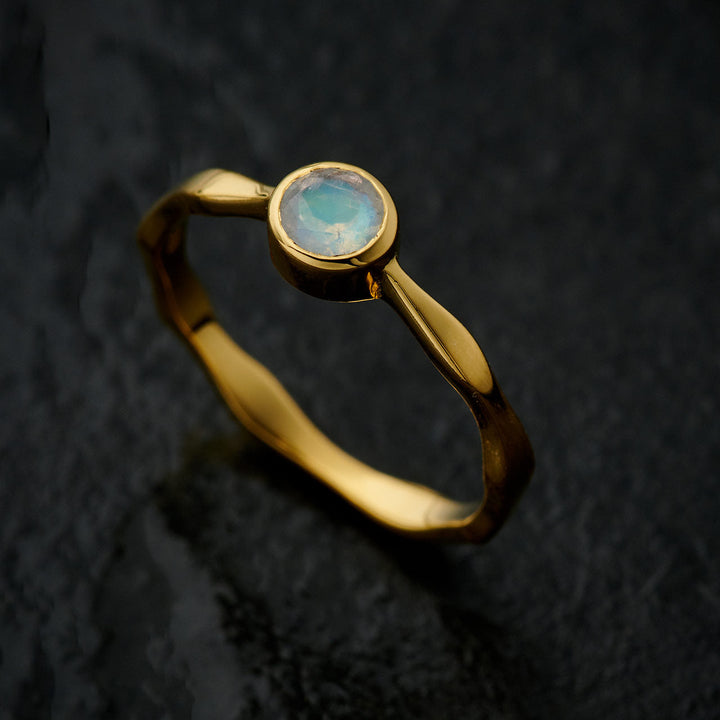 Moonstone 18K Vermeil Gold Stackable Wavy Ring