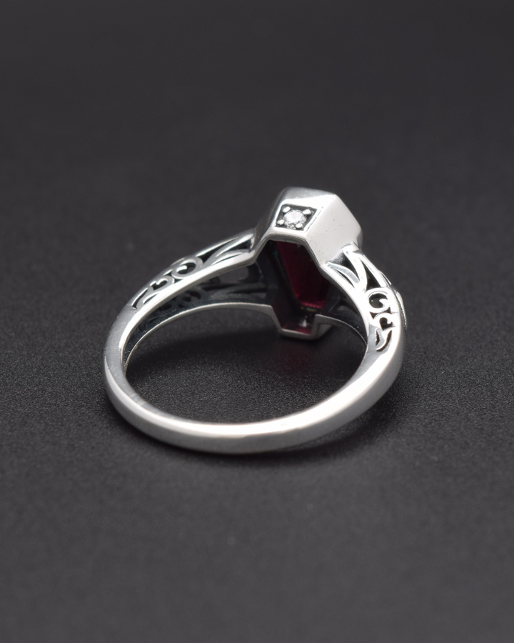 Silvaria Garnet Coffin Ring
