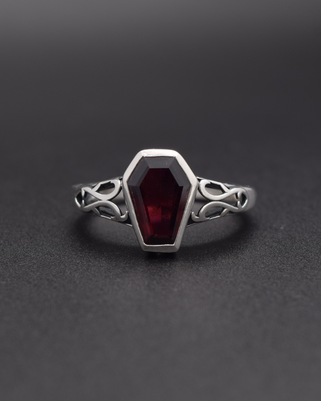 Silvaria Garnet Coffin Ring