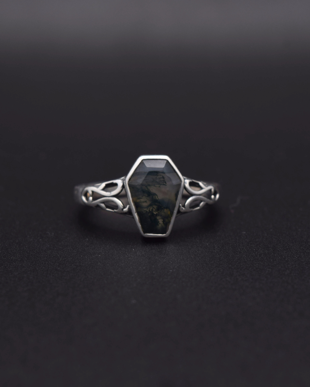 Silvaria Moss Agate Coffin Ring