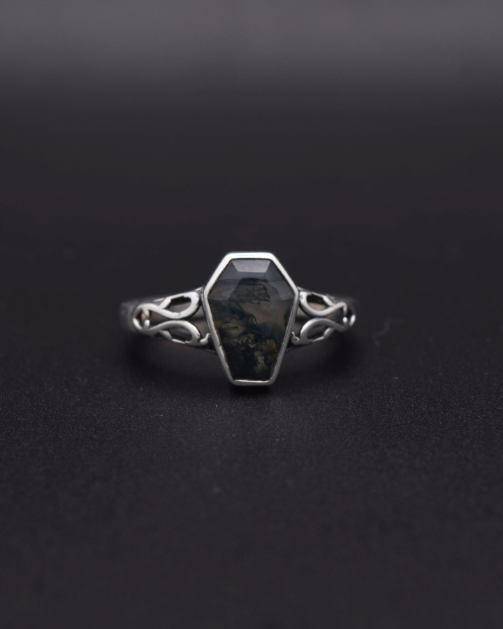 Silvaria Moss Agate Coffin Ring