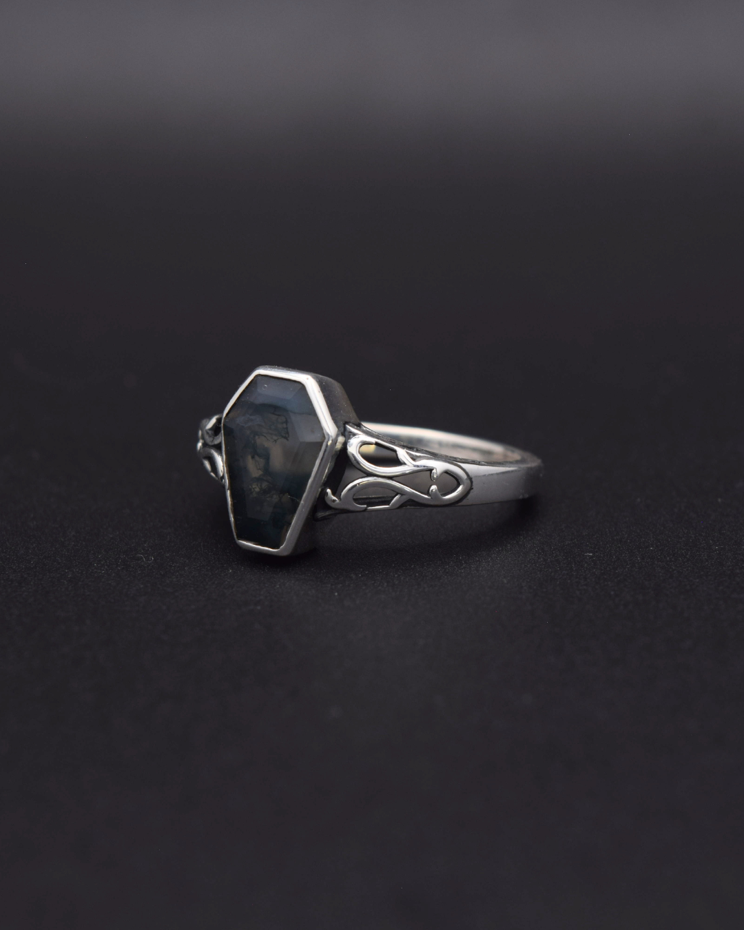 Silvaria Moss Agate Coffin Ring