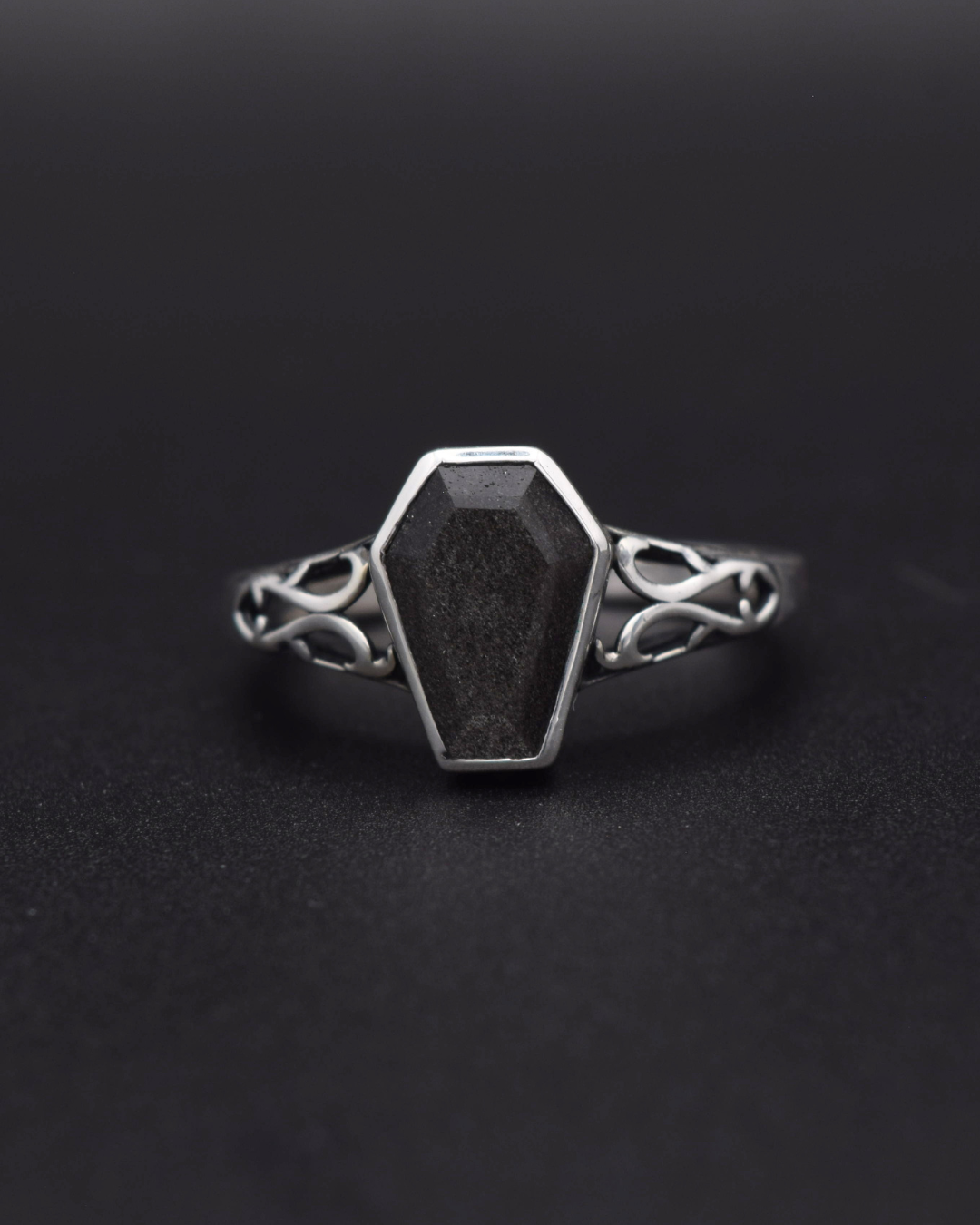 Silvaria Silver Obsidian Coffin Ring