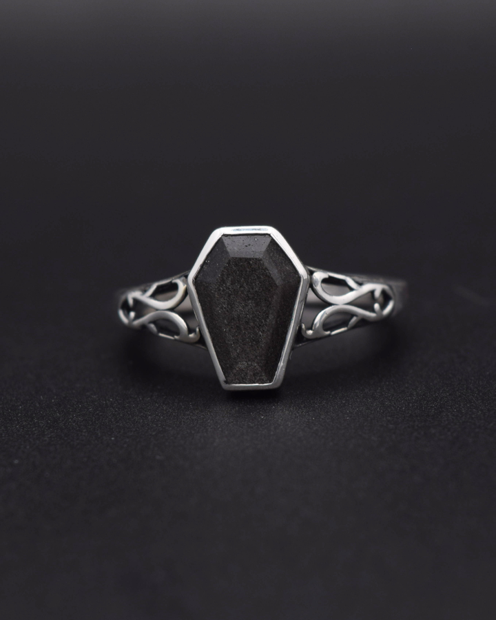 Silvaria Silver Obsidian Coffin Ring