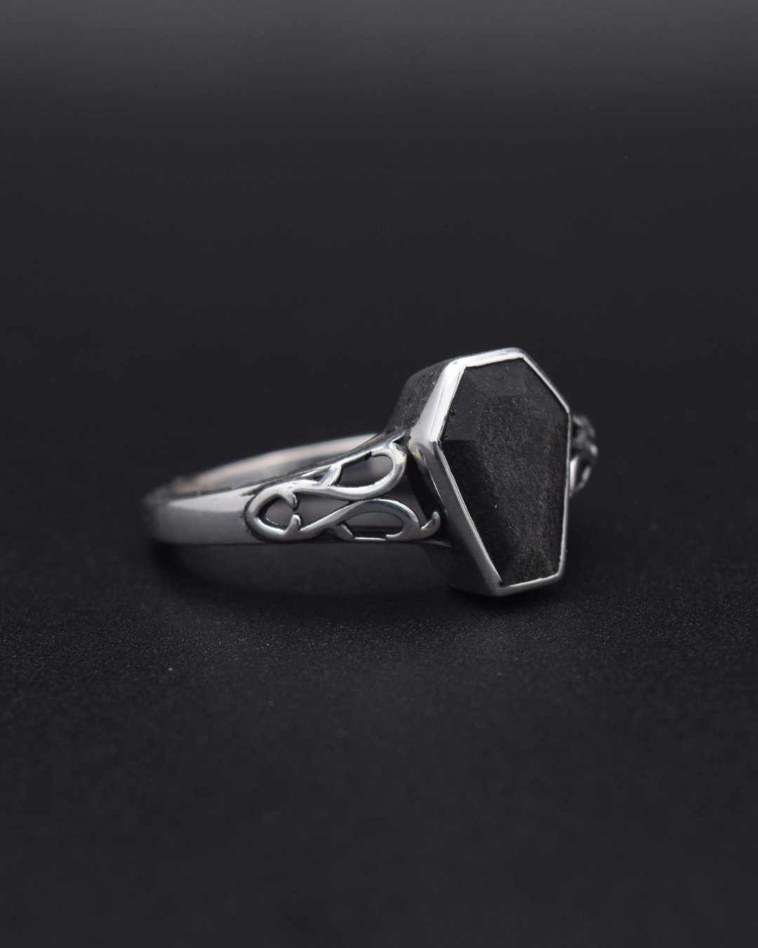 Silvaria Silver Obsidian Coffin Ring