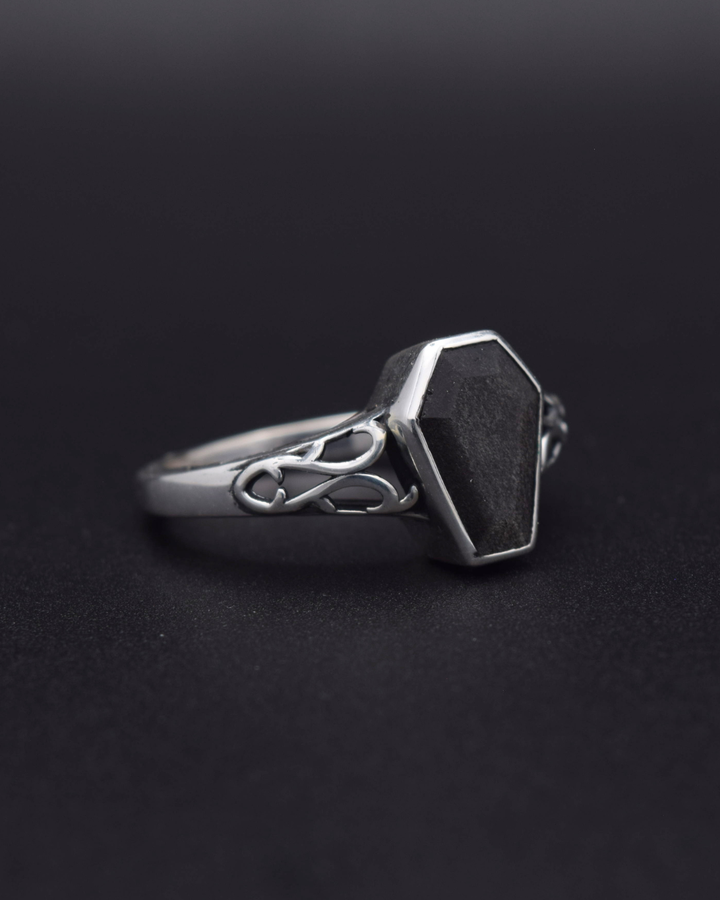 Silvaria Silver Obsidian Coffin Ring