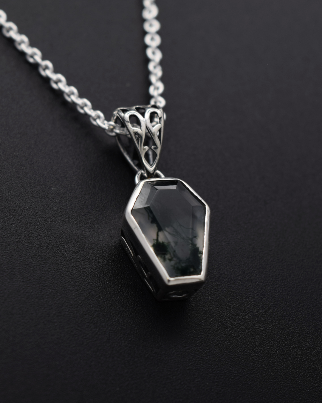 Silvaria Moss Agate Coffin Necklace