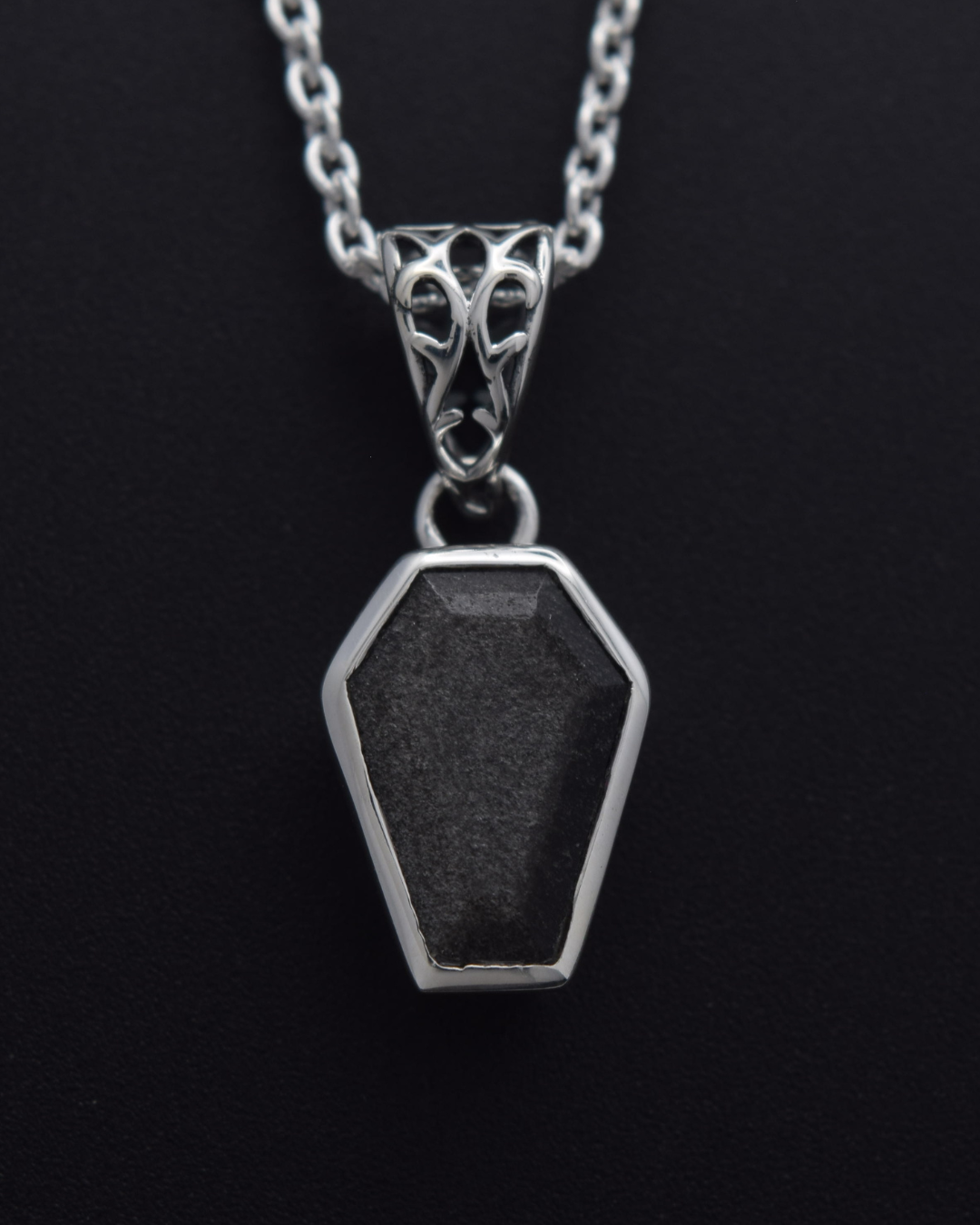 Silvaria Silver Obsidian Coffin Necklace