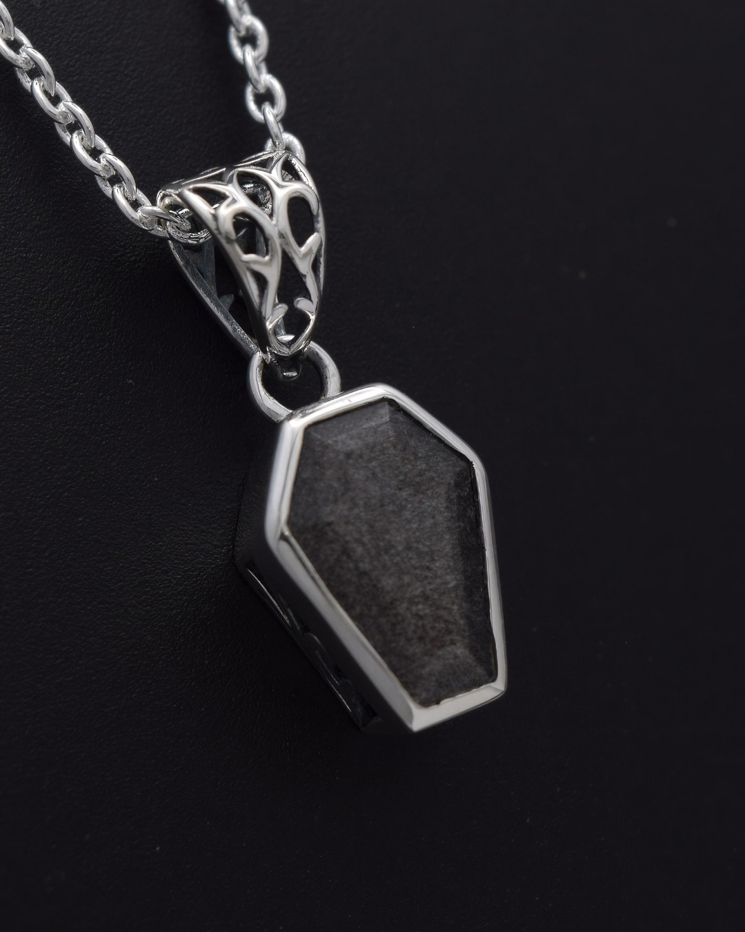 Silvaria Silver Obsidian Coffin Necklace