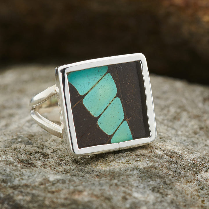 Common Bluebottle Fine Silver Square Ring