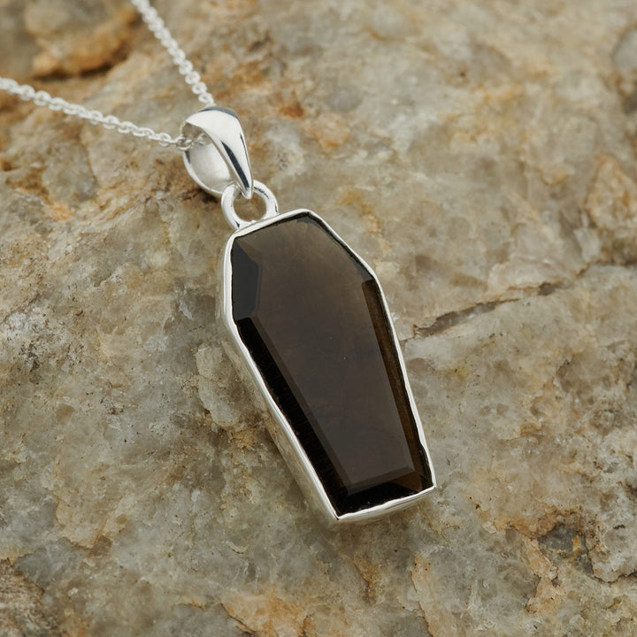 Smoky Quartz Sterling Silver Coffin Pendant