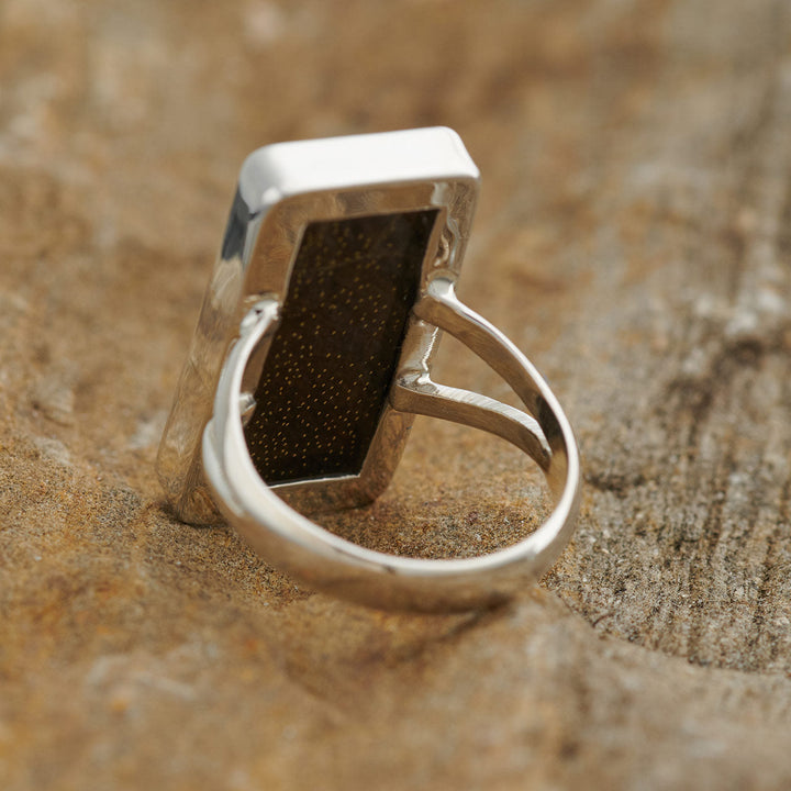 Green Banded Swallowtail Fine Silver Rectangle Ring