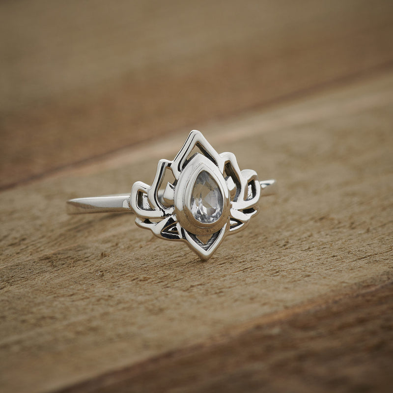 Teardrop-cut white topaz ring in sterling silver
