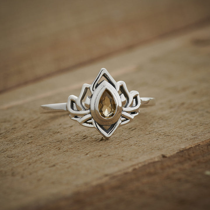 Citrine Sterling Silver Lotus Ring