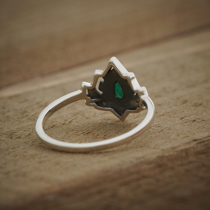 Emerald Sterling Silver Lotus Ring