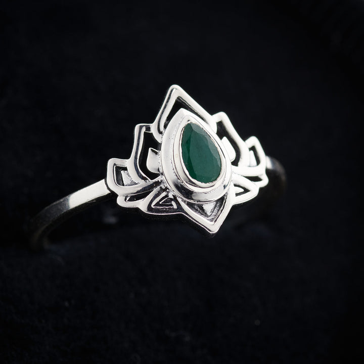 Emerald Sterling Silver Lotus Ring