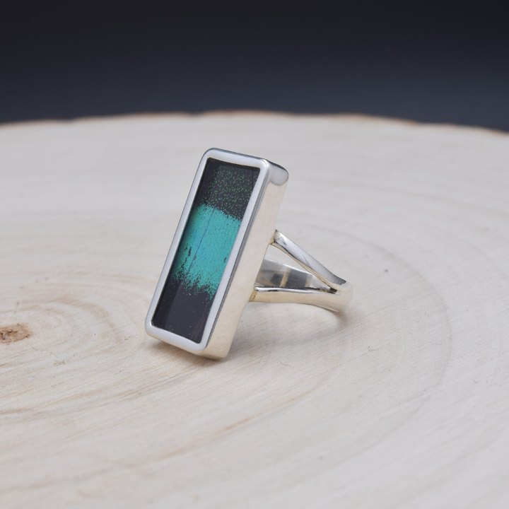 Peacock Swallowtail Rectangle Fine Silver Ring