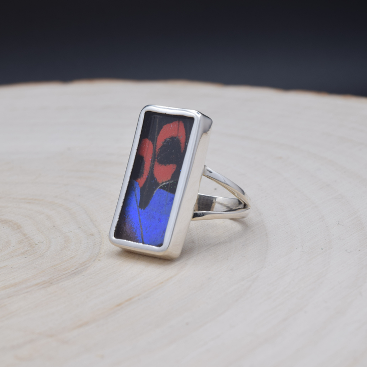 Mixed Butterfly Rectangle Fine Silver Ring
