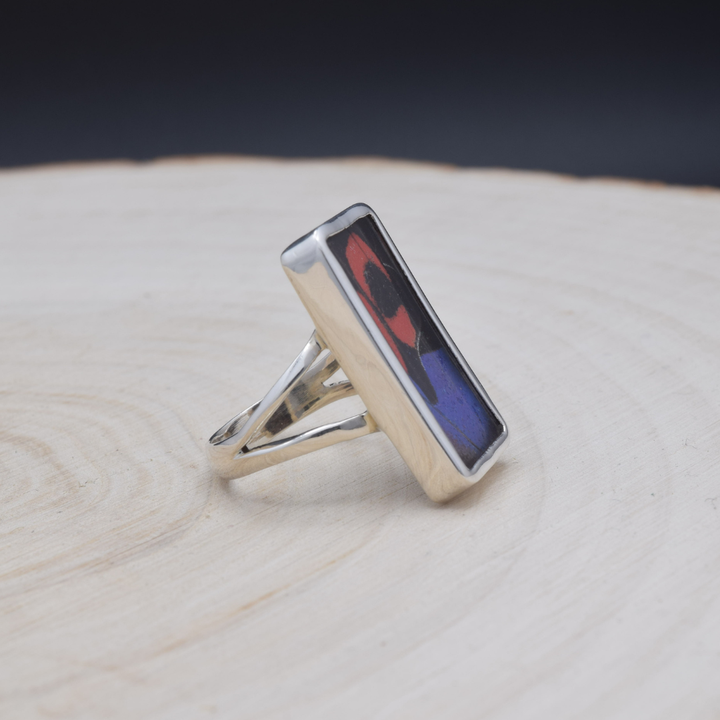 Mixed Butterfly Rectangle Fine Silver Ring