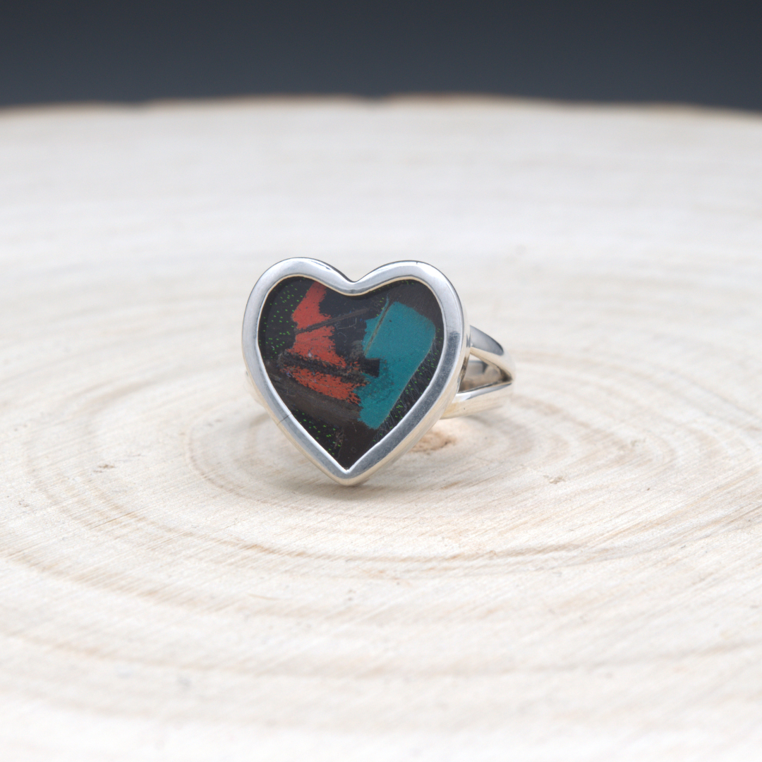 Mixed Butterfly Heart Fine Silver Ring