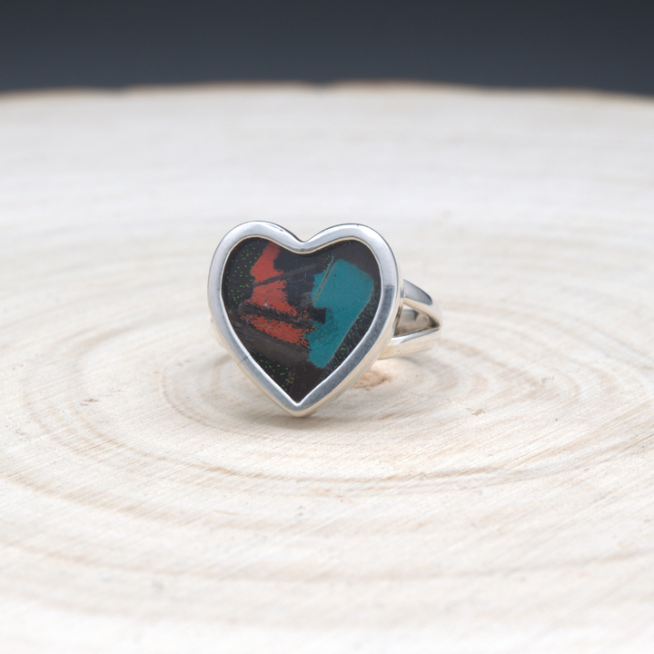Mixed Butterfly Heart Fine Silver Ring