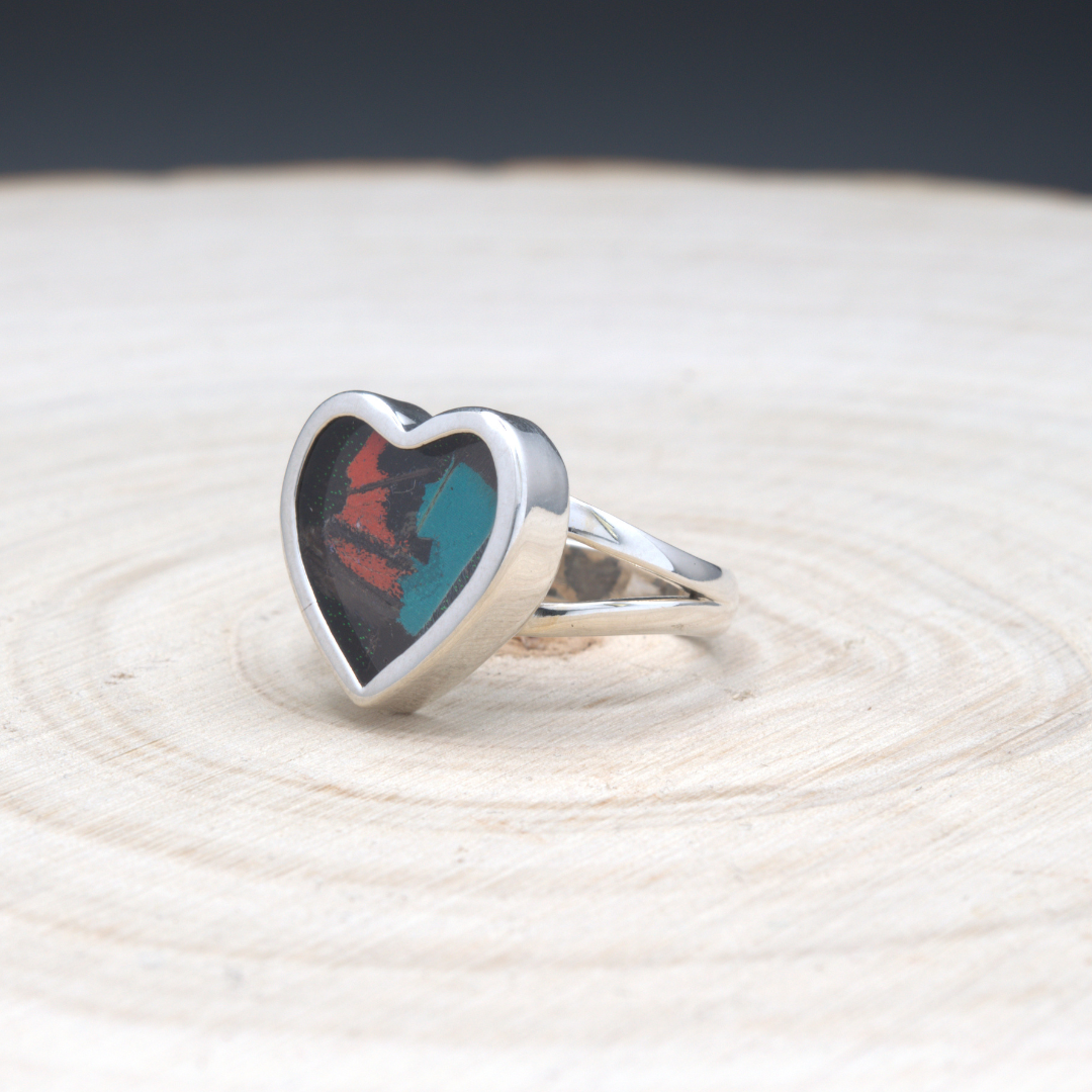 Mixed Butterfly Heart Fine Silver Ring