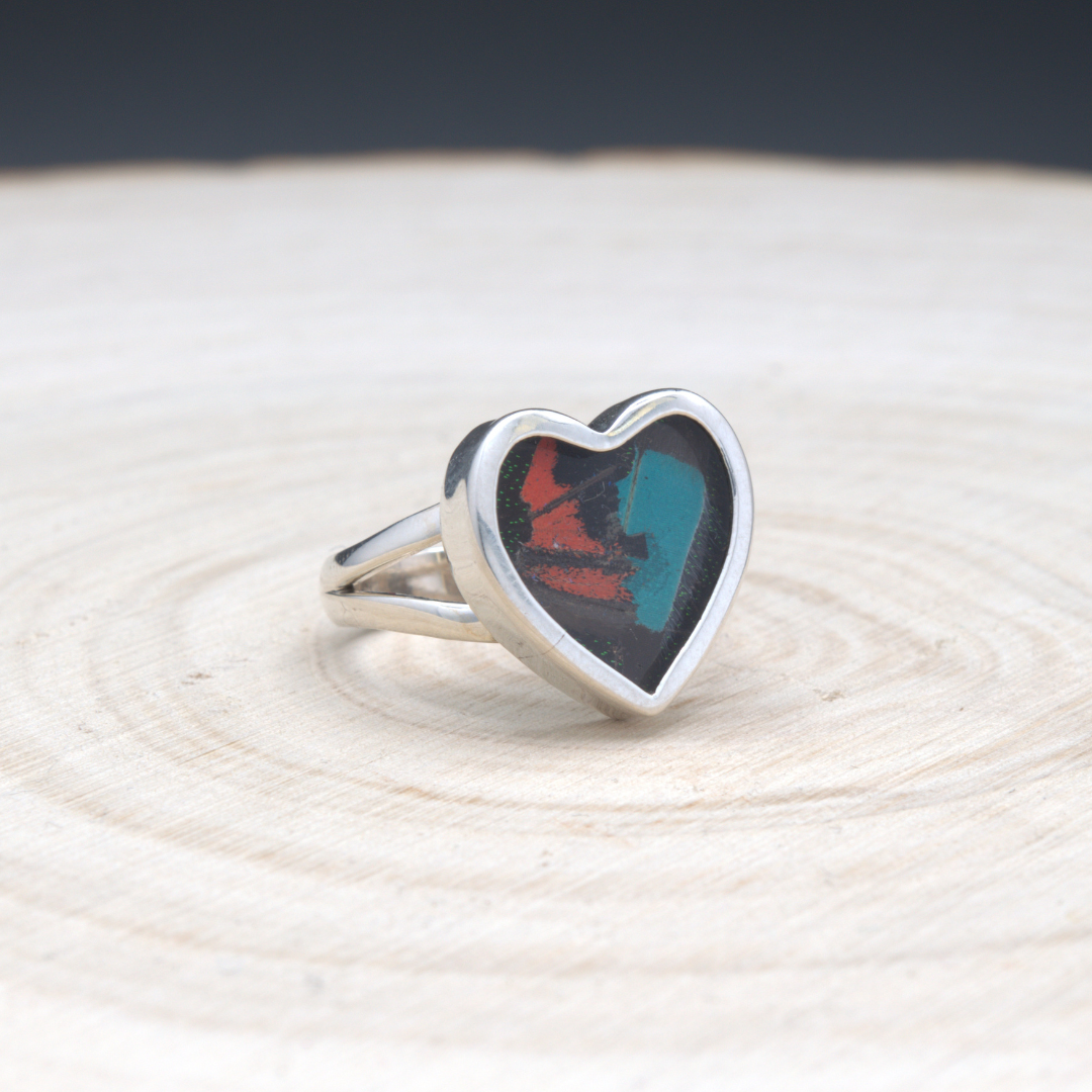 Mixed Butterfly Heart Fine Silver Ring