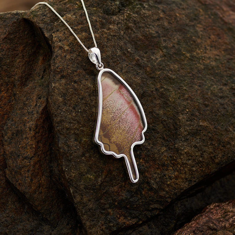 Atlas Moth butterfly wing pendant in fine silver