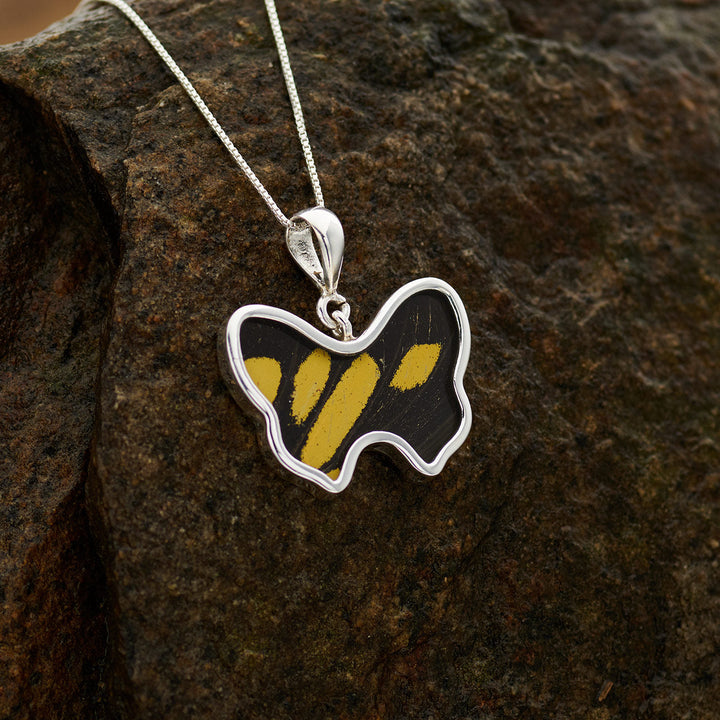 King Swallowtail butterfly wing pendant in fine silver