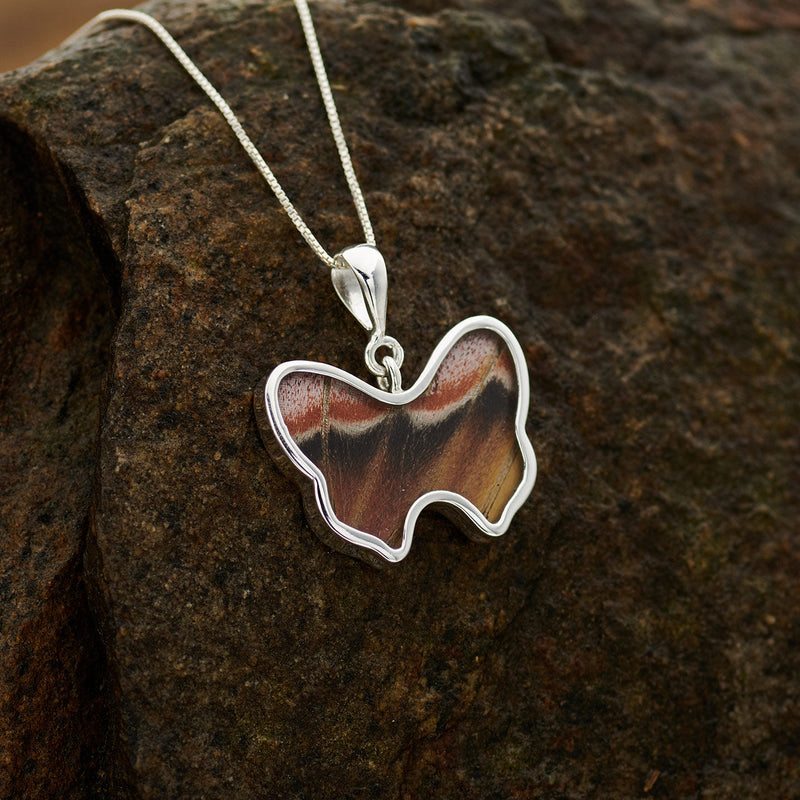 Atlas Moth butterfly wing pendant in fine silver