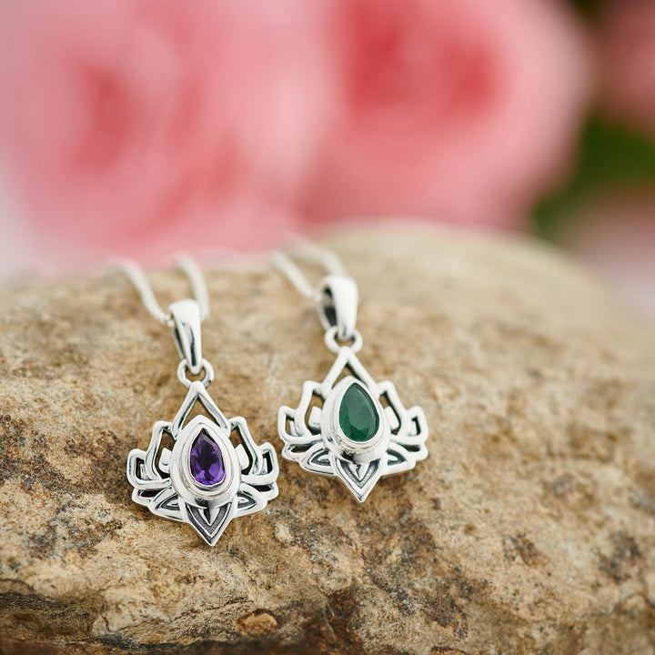 Emerald Sterling Silver Lotus Pendant