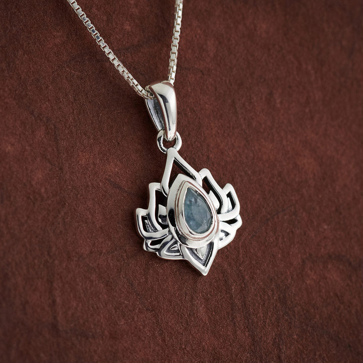 Aquamarine Sterling Silver Lotus Pendant