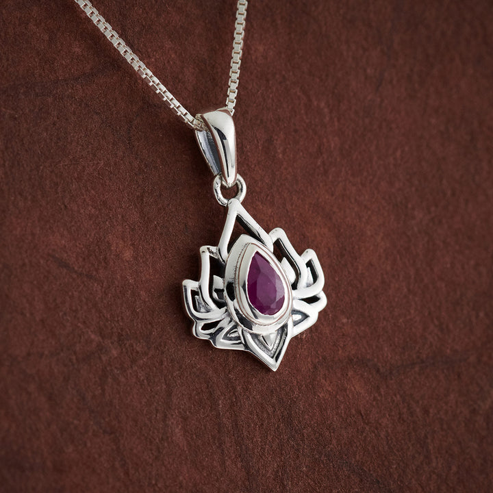 Ruby Sterling Silver Lotus Pendant