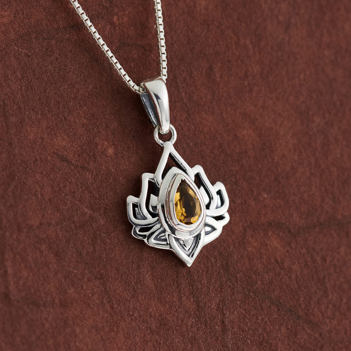 Citrine Sterling Silver Lotus Pendant