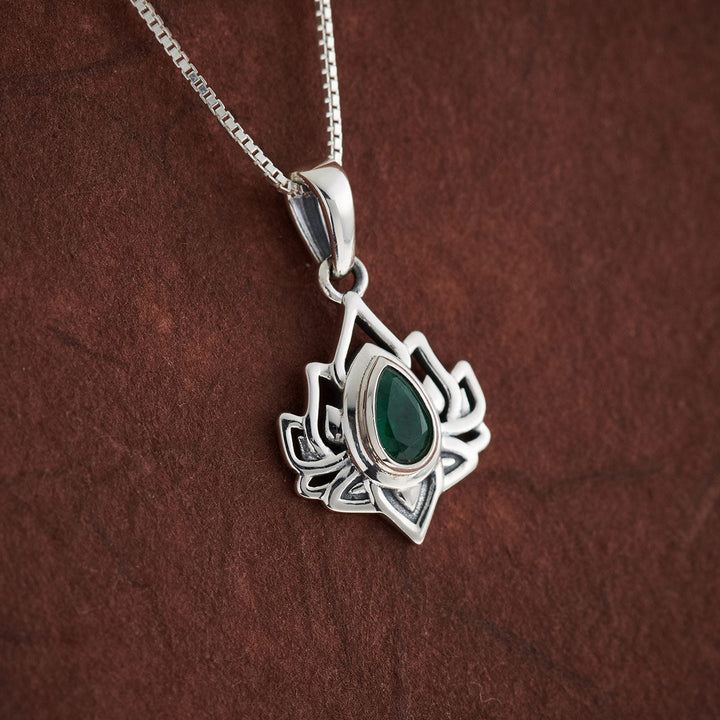 Emerald Sterling Silver Lotus Pendant
