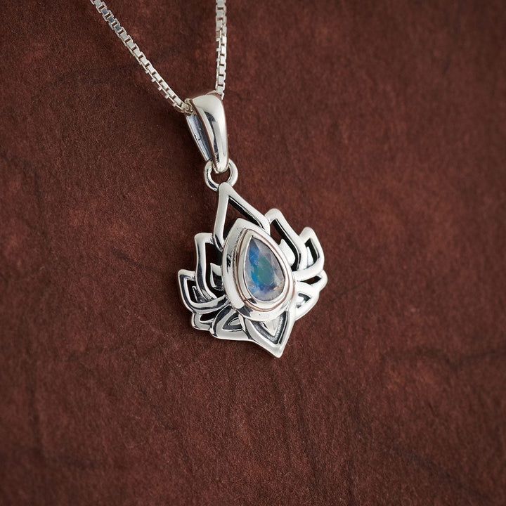 Moonstone Sterling Silver Lotus Pendant