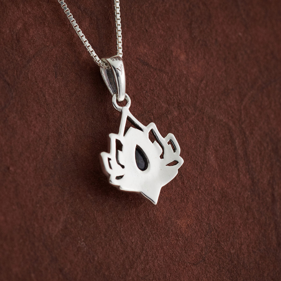 Blue Sapphire Sterling Silver Lotus Pendant