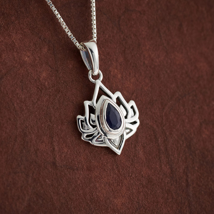 Blue Sapphire Sterling Silver Lotus Pendant