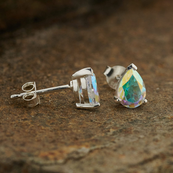 Mercury Mystic Topaz Sterling Silver Teardrop Stud Earrings