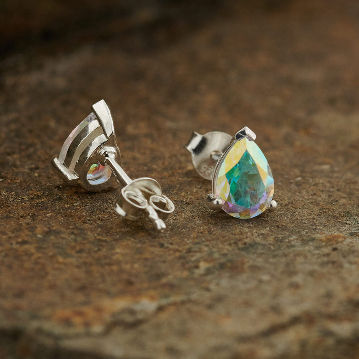 Mercury Mystic Topaz Sterling Silver Teardrop Stud Earrings