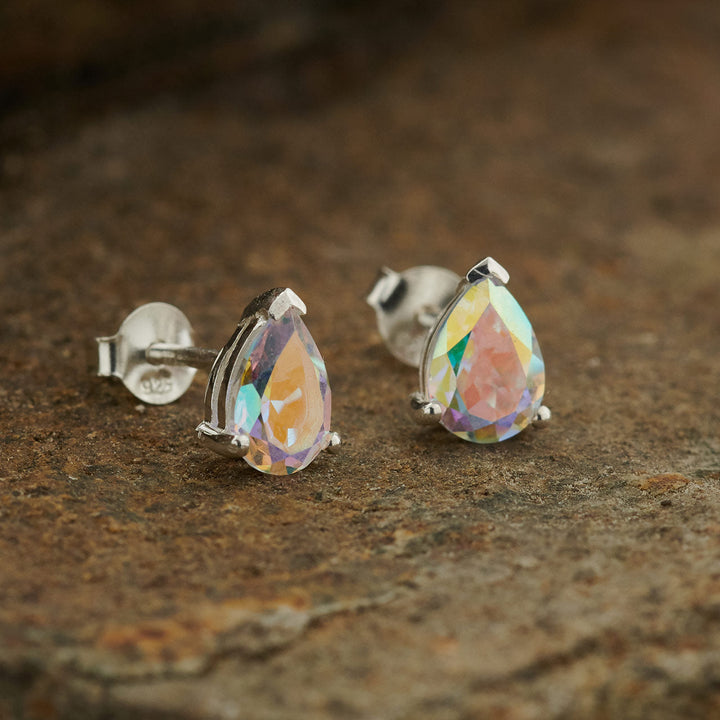 Mercury Mystic Topaz Sterling Silver Teardrop Stud Earrings
