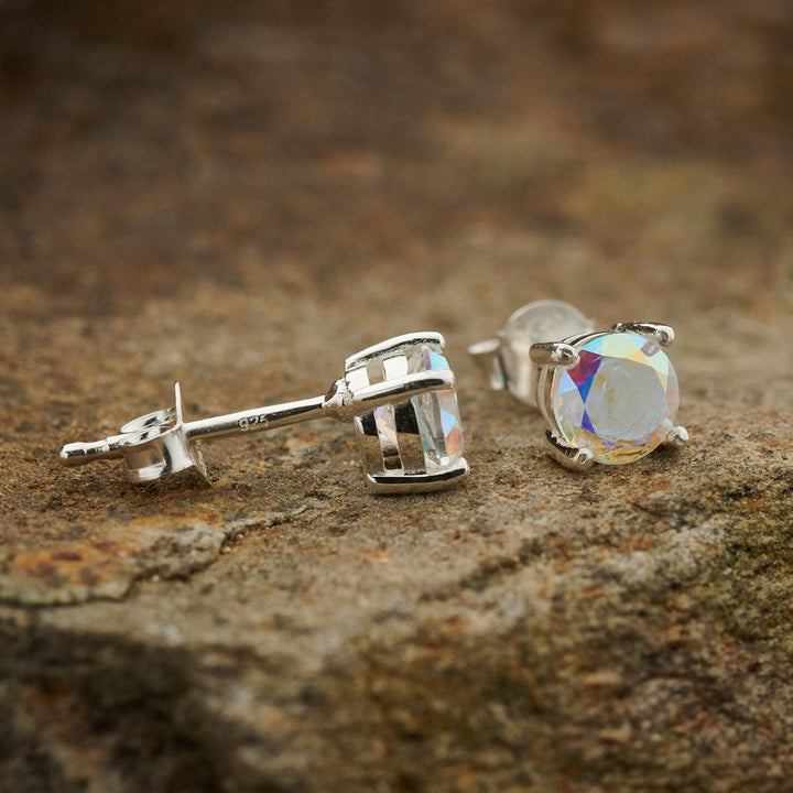 Mercury Mystic Topaz Sterling Silver Circle Stud Earrings