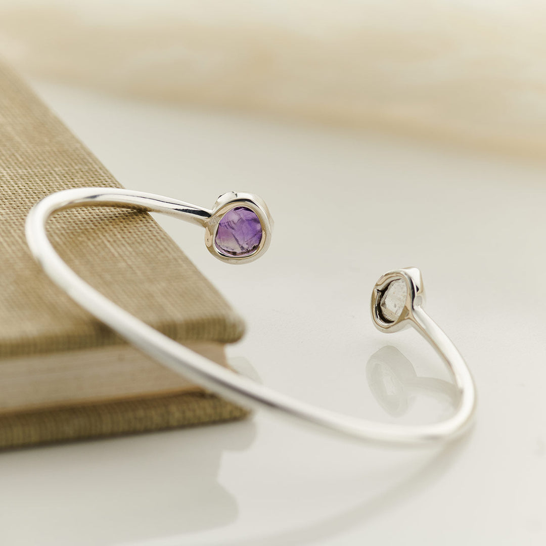 Amethyst w/Herkimer Diamond Sterling Silver 2-Stone Bracelet