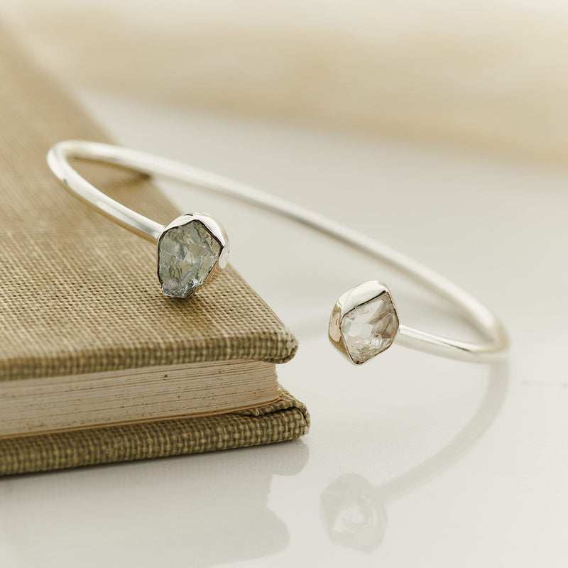 Herkimer Diamond and Aquamarine bracelet in sterling silver