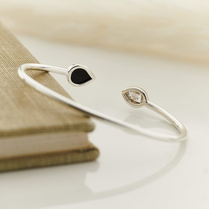 Black Onyx w/Herkimer Diamond Sterling Silver 2-Stone Bracelet