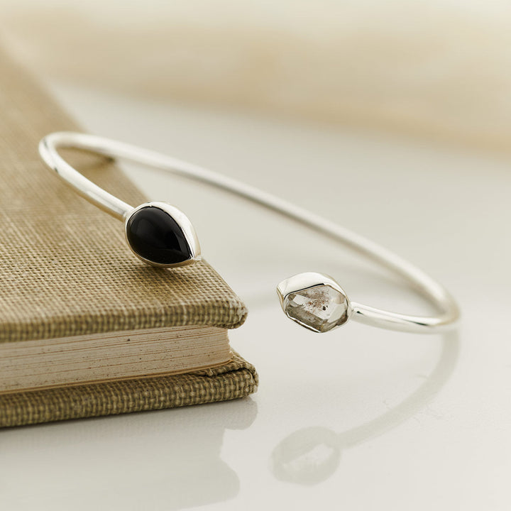 Black Onyx w/Herkimer Diamond Sterling Silver 2-Stone Bracelet