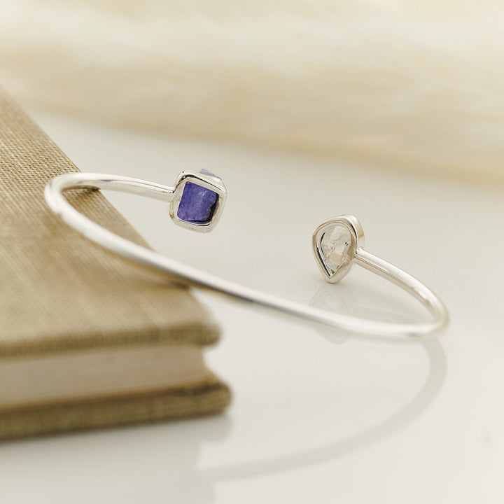 Tanzanite w/Herkimer Diamond Sterling Silver 2-Stone Bracelet