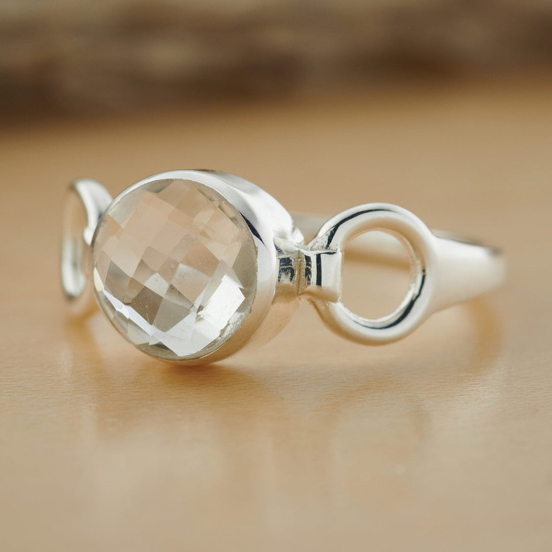 Clear Crystal Quartz Sterling Silver Trinity Ring