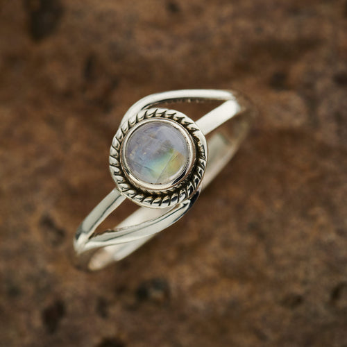 Cabochon Cut Moonstone Sterling Silver Infinity Ring